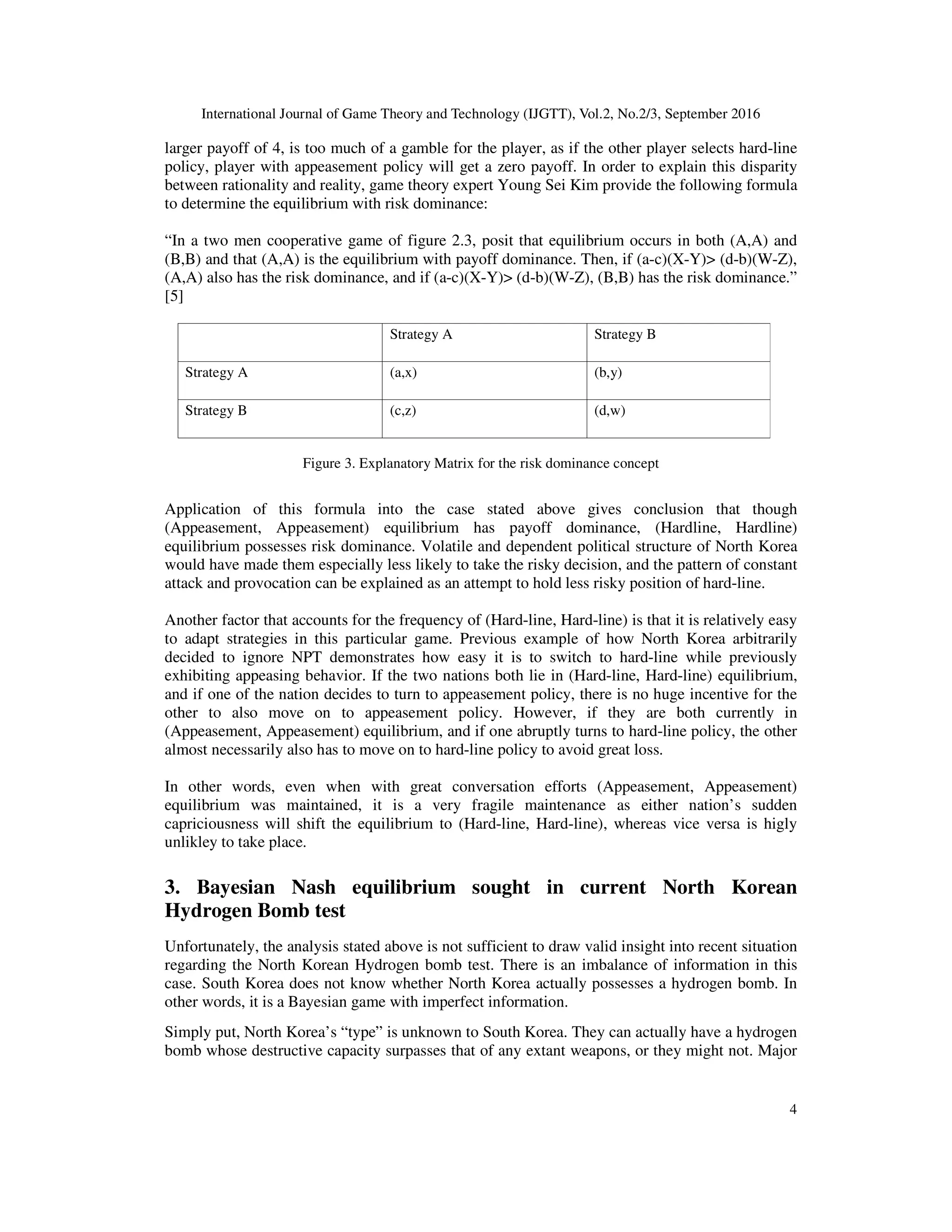 APPLICATION OF RISK DOMINANCE CONCEPT AND BAYESIAN NASH EQUILIBRIUM FOR ...