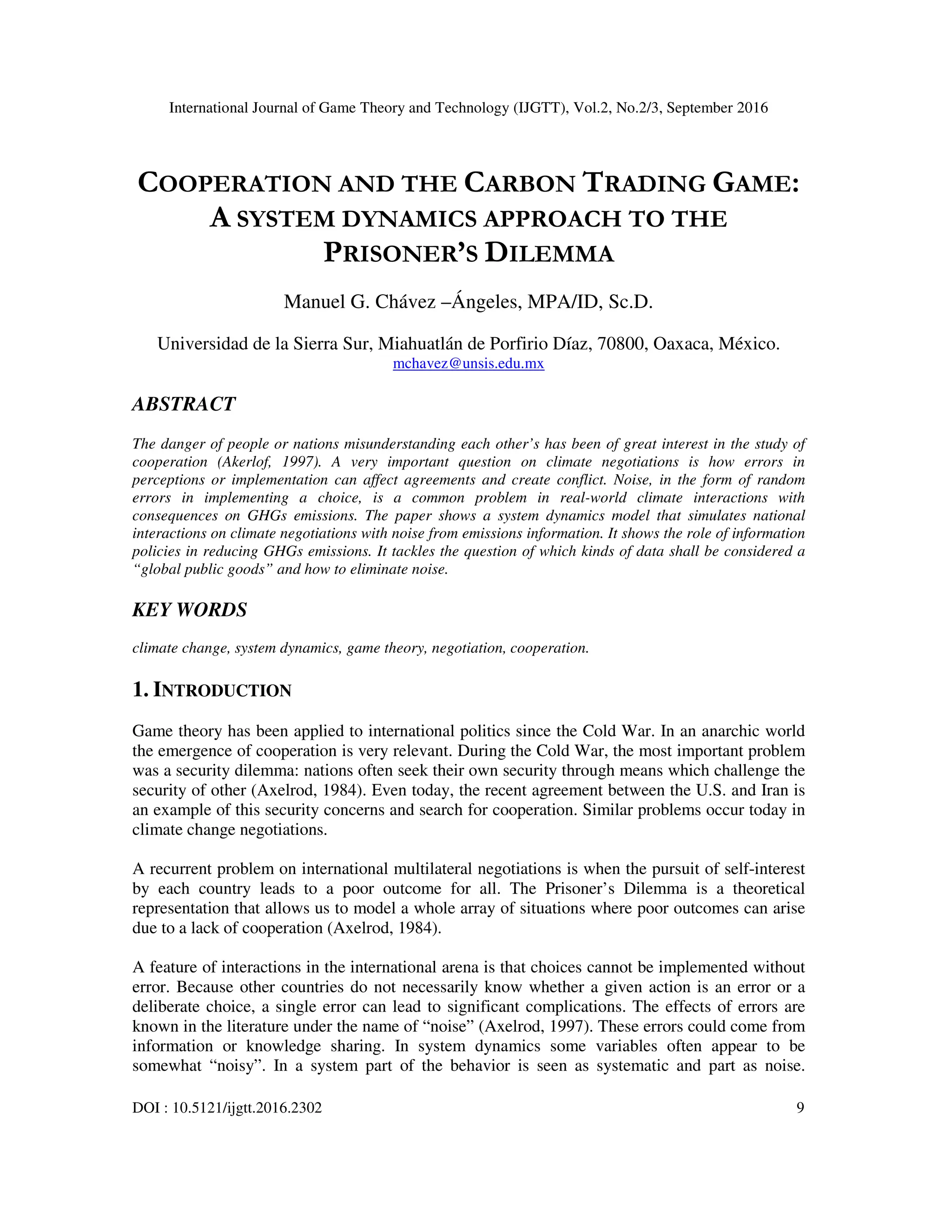 COOPERATION AND THE CARBON TRADING GAME: A SYSTEM DYNAMICS APPROACH TO ...