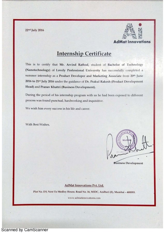 Internship Certificate Internship Certificate