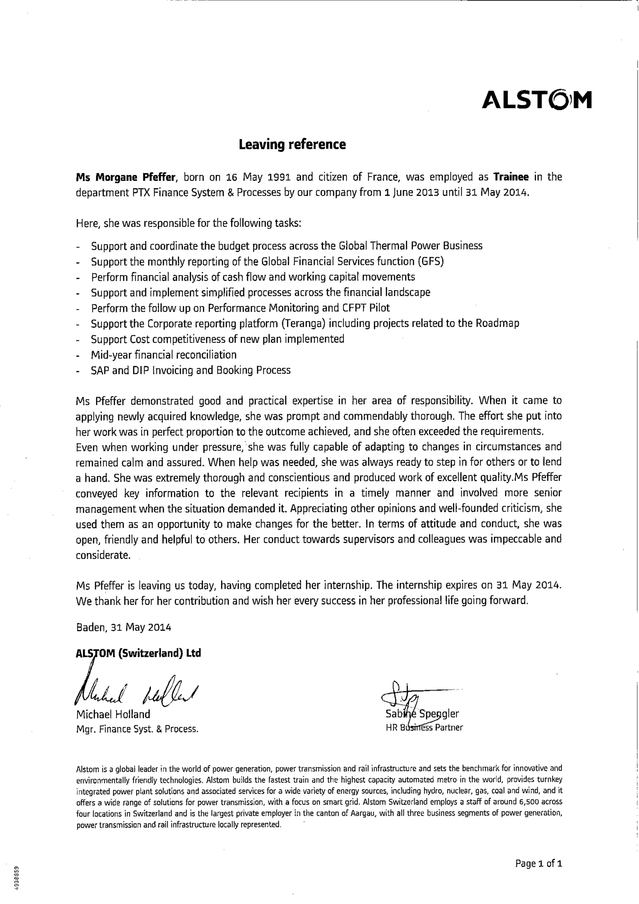 Reference Letter Alstom | PDF