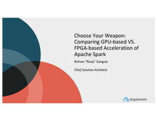 Choose Your Weapon:
Comparing GPU-based VS.
FPGA-based Acceleration of
Apache Spark
Bishwa “Roop” Ganguly
Chief Solution Architect
 