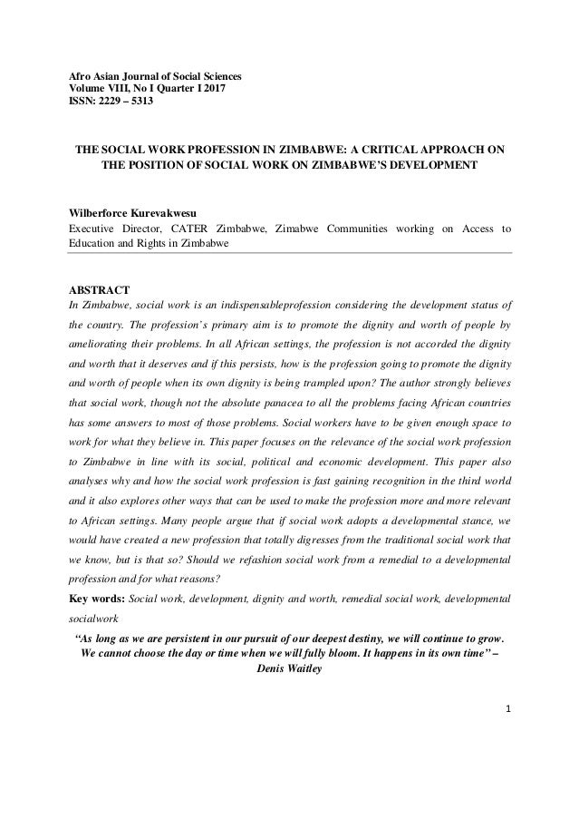 The Social Work Profession in Zimbabwe: A Critical Approach on the Po…