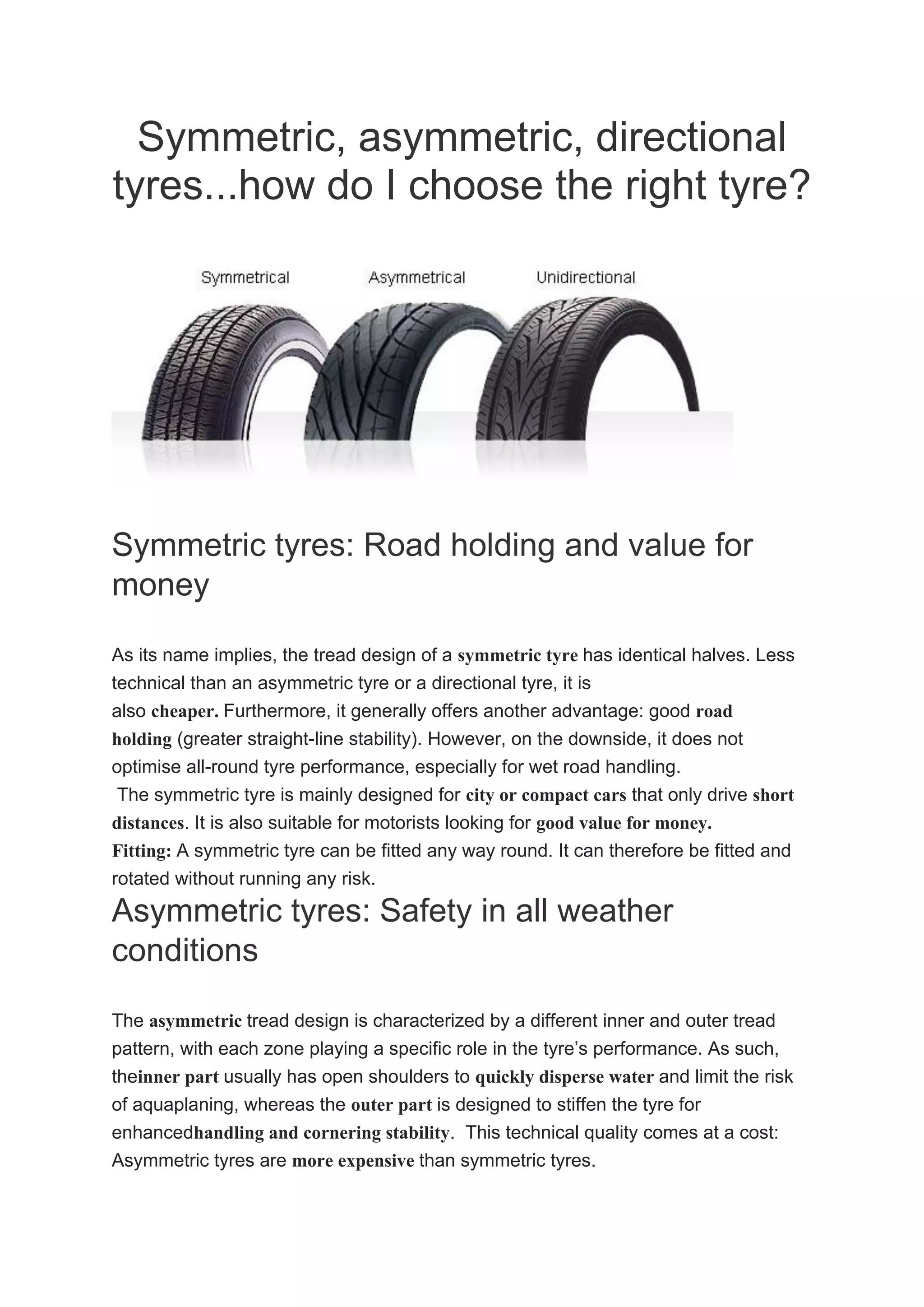 Symmetric, asymmetric, directional tyres...how do I choose the right tyre PDF