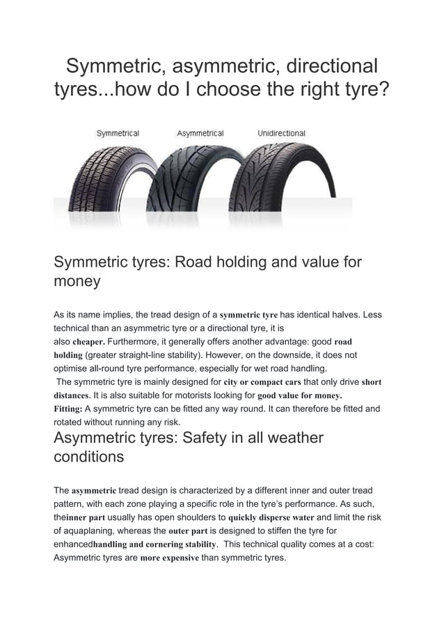 Symmetric, asymmetric, directional tyres...how do I choose the right tyre