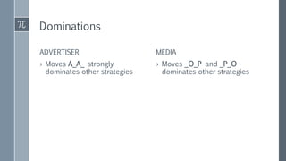 Dominations
ADVERTISER MEDIA
› Moves A_A_ strongly
dominates other strategies
› Moves _O_P and _P_O
dominates other strategies
 
