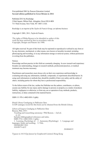 Teaching And Researching Autonomy 2nd Edition Phil Benson | PDF