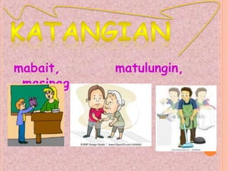 mabait, matulungin,
masipag
 