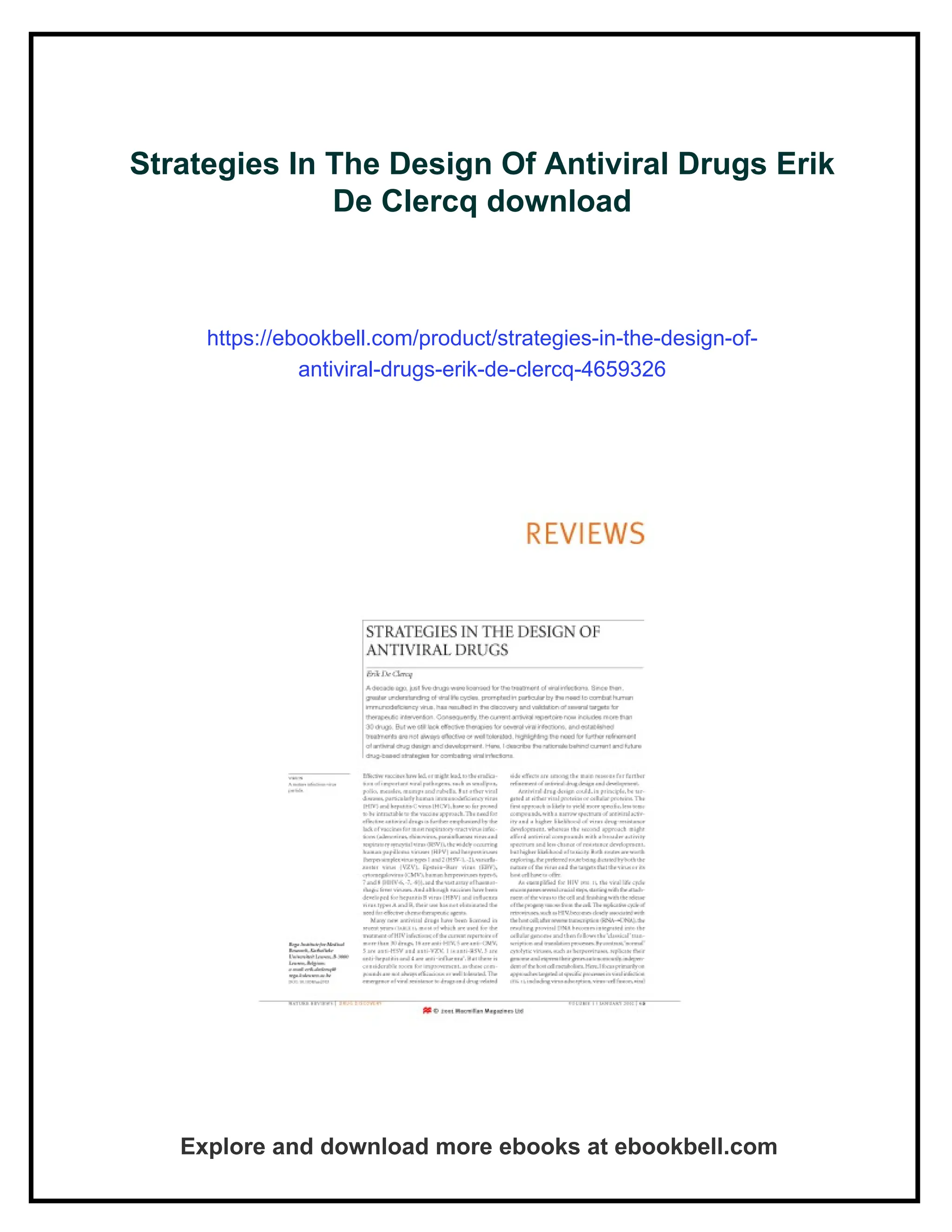 Strategies In The Design Of Antiviral Drugs Erik De Clercq | PDF