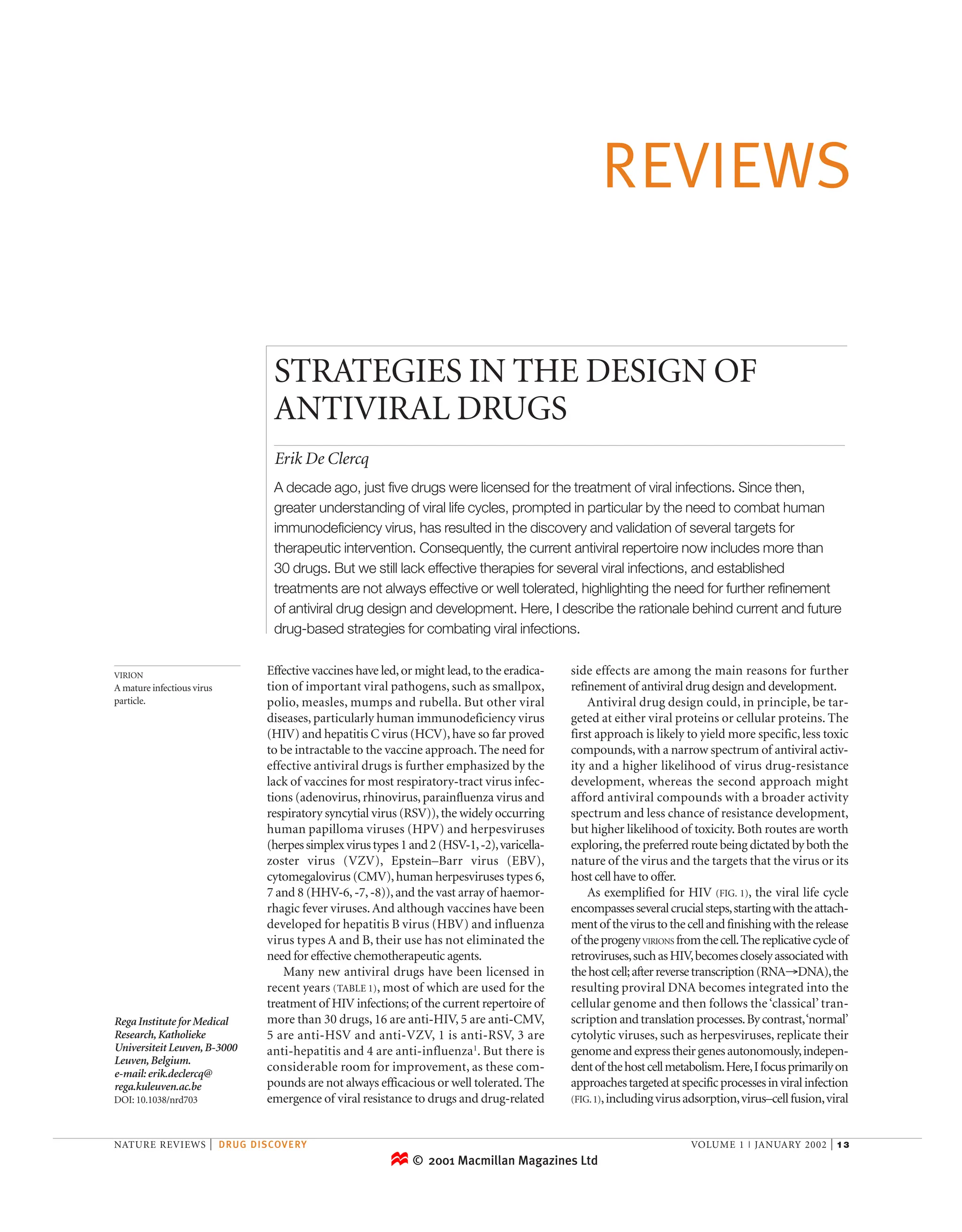 Strategies In The Design Of Antiviral Drugs Erik De Clercq | PDF