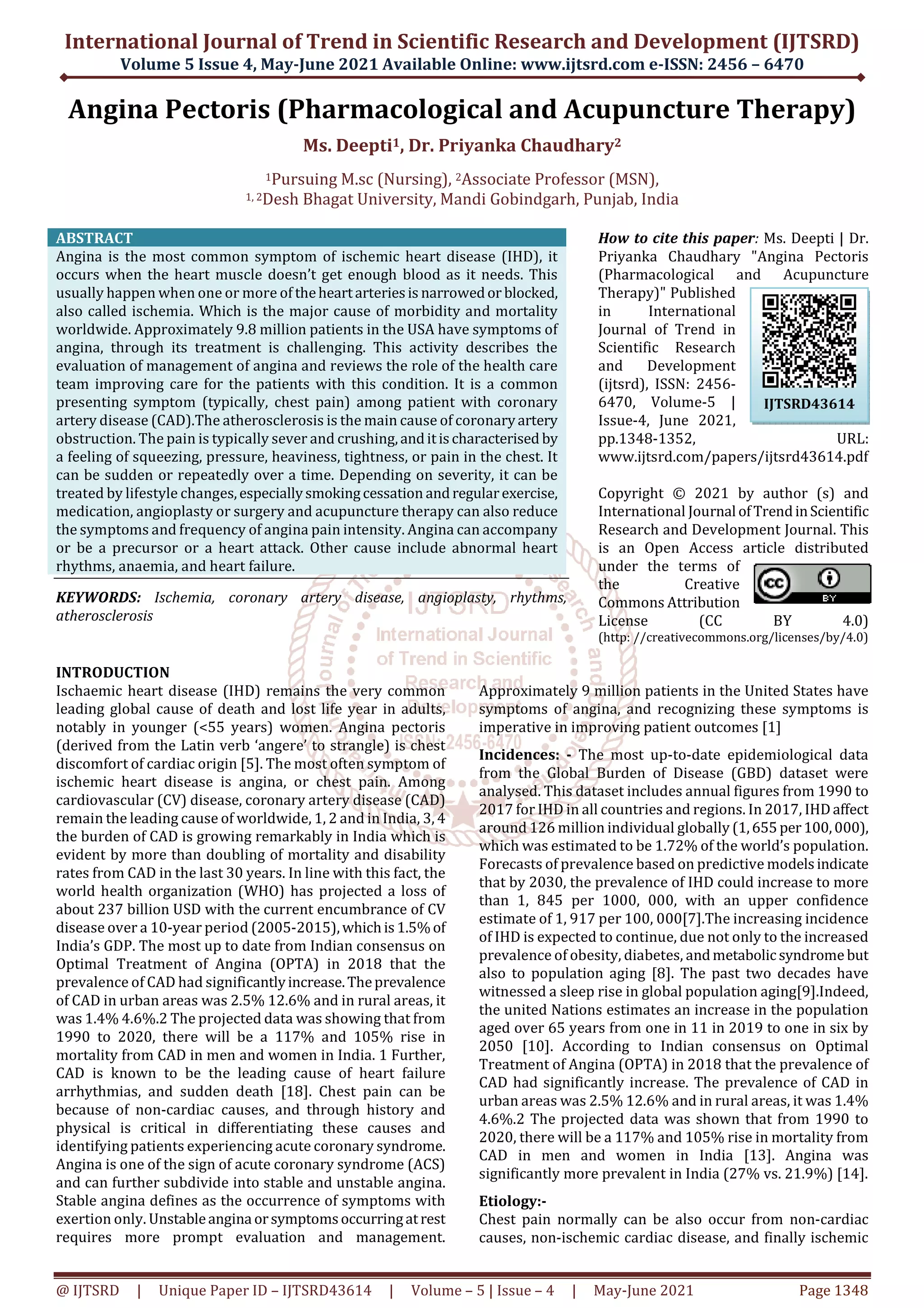 Angina Pectoris Pharmacological and Acupuncture Therapy | PDF