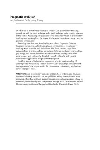 Evolution Application Pragmatic Evolution Applications Of Evolutionary Theory Dr Aldo Poiani ...
