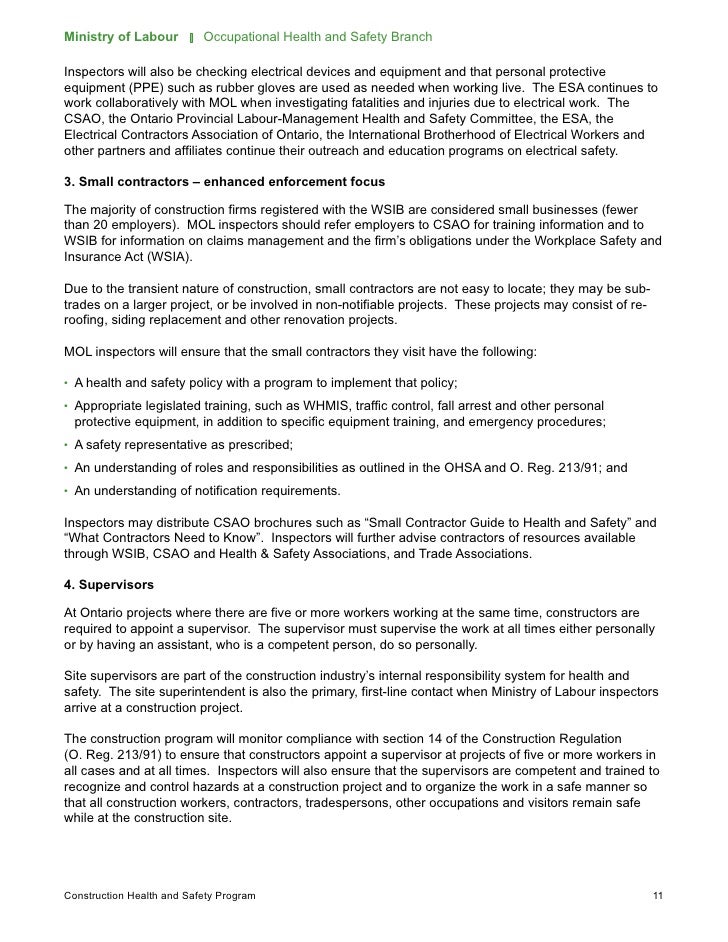 Ontario Ministry of Labour Regulations