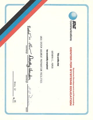 UNIX Documentation Preparation certificate