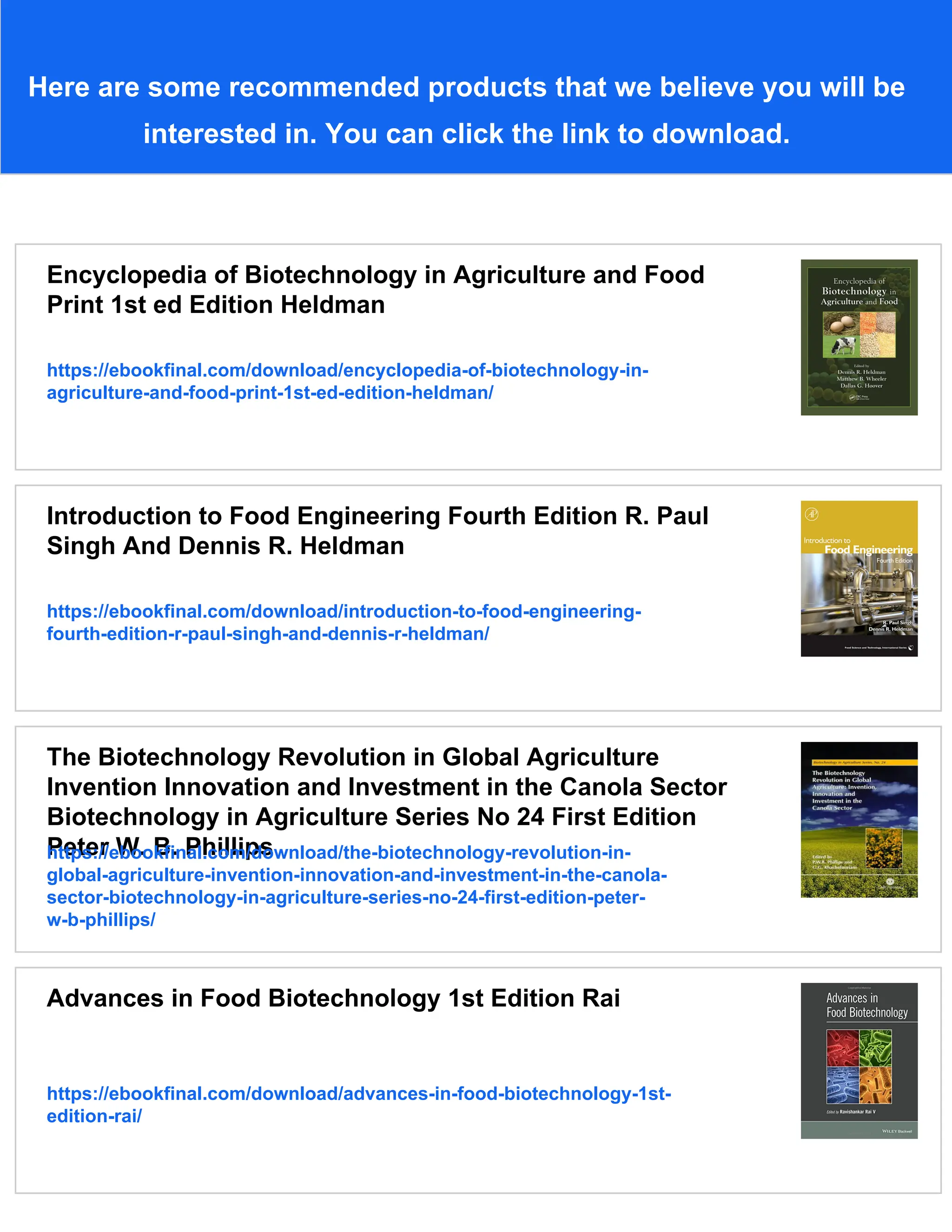 First Biotechnology Encyclopedia of Biotechnology in Agriculture and Food 1st Edition ...
