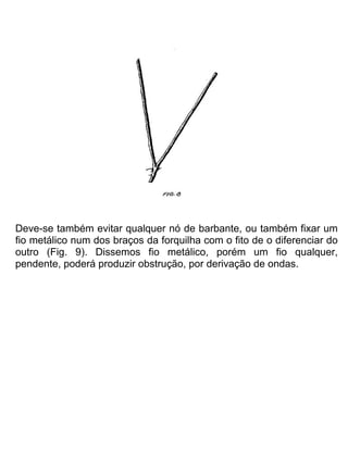 Deve-se também evitar qualquer nó de barbante, ou também fixar um
fio metálico num dos braços da forquilha com o fito de o diferenciar do
outro (Fig. 9). Dissemos fio metálico, porém um fio qualquer,
pendente, poderá produzir obstrução, por derivação de ondas.
 