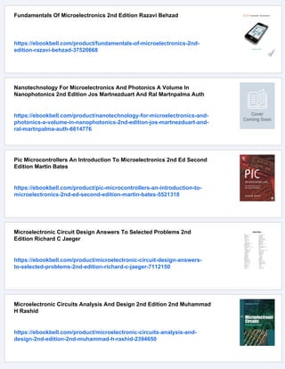 Microelectronics 2nd Edition International Student Version 2nd Behzad ...