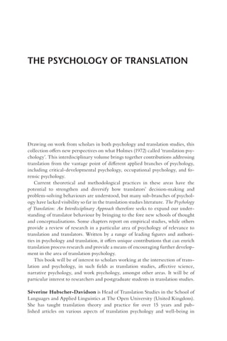 The Psychology Of Translation An Interdisciplinary Approach Sverine ...