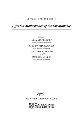 Uncountable In Math Effective Mathematics Of The Uncountable Greenberg N Hirschfeldt D | PDF