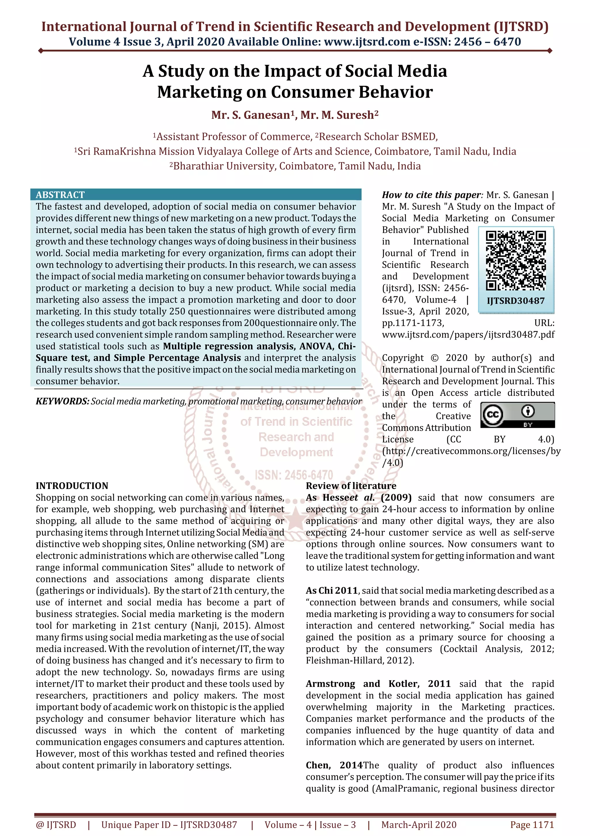 A Study on the Impact of Social Media Marketing on Consumer Behavior | PDF