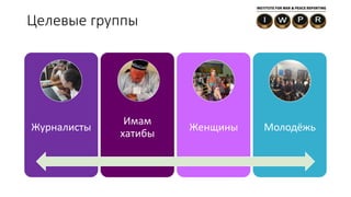 Целевые группы
Журналисты
Имам
хатибы
Женщины Молодёжь
 