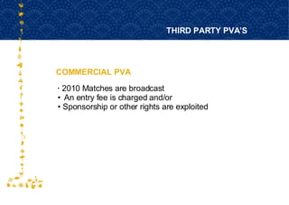 COMMERCIAL PVA THIRD PARTY PVA’S FOR HOST CITY CAPE TOWN FIFA WORLD CUP SOUTH AFRICA 2010  2010 Matches are broadcast An entry fee is charged and/or Sponsorship or other rights are exploited 