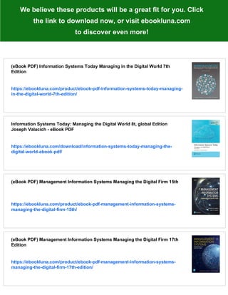 (eBook PDF) Information Systems Today: Managing in the Digital World ...