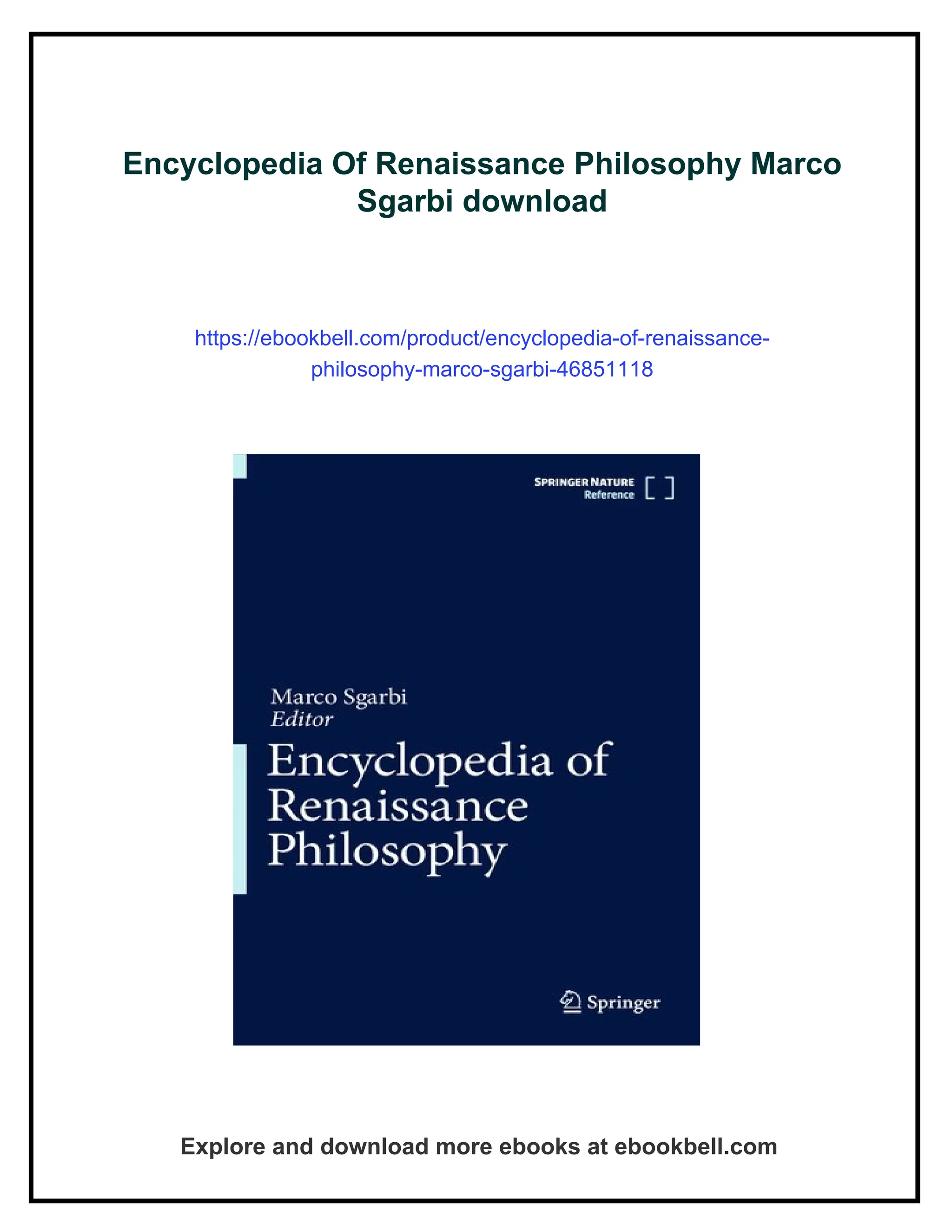 Encyclopedia Of Renaissance Philosophy Marco Sgarbi | PDF