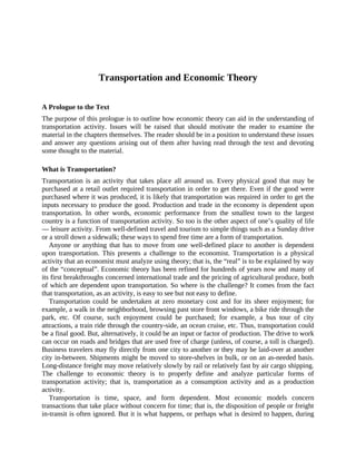 Concepts Of Transportation Economics Barry E Prentice Darren Prokop | PDF
