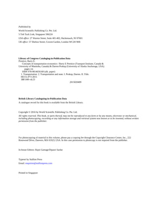 Concepts Of Transportation Economics Barry E Prentice Darren Prokop | PDF
