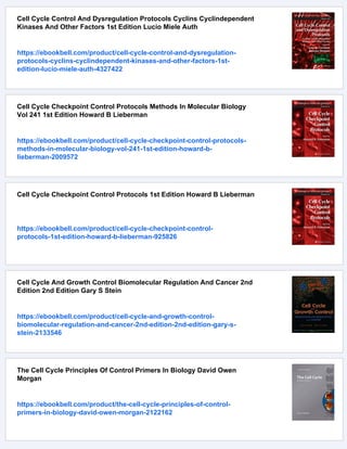 Cell Cycle Control Mechanisms And Protocols 1st Edition Eishi Noguchi | PDF