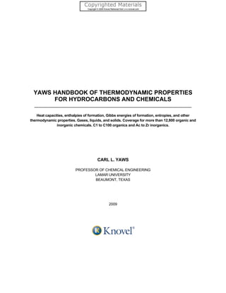 Yaws Handbook Of Thermodynamic Properties For Hydrocarbons And ...