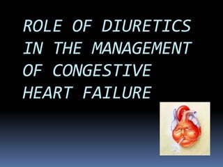 ROLE OF DIURETICS
IN THE MANAGEMENT
OF CONGESTIVE
HEART FAILURE
 