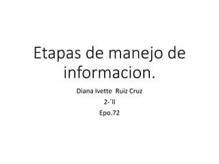 Etapas de manejo de
informacion.
Diana Ivette Ruiz Cruz
2-`ll
Epo.72
 