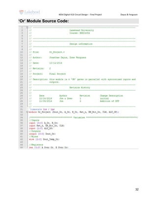 4054 Digital VLSI Circuit Design -- Final Project Dayus & Ferguson
32
‘Or’ Module Source Code:
 
