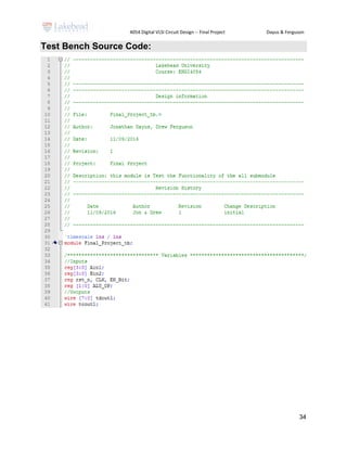 4054 Digital VLSI Circuit Design -- Final Project Dayus & Ferguson
34
Test Bench Source Code:
 