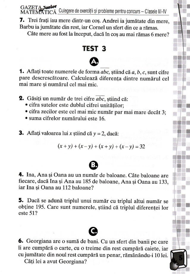 Recapitulare Clasa A Iii A Probleme Din Gazeta Matematica Junior 1