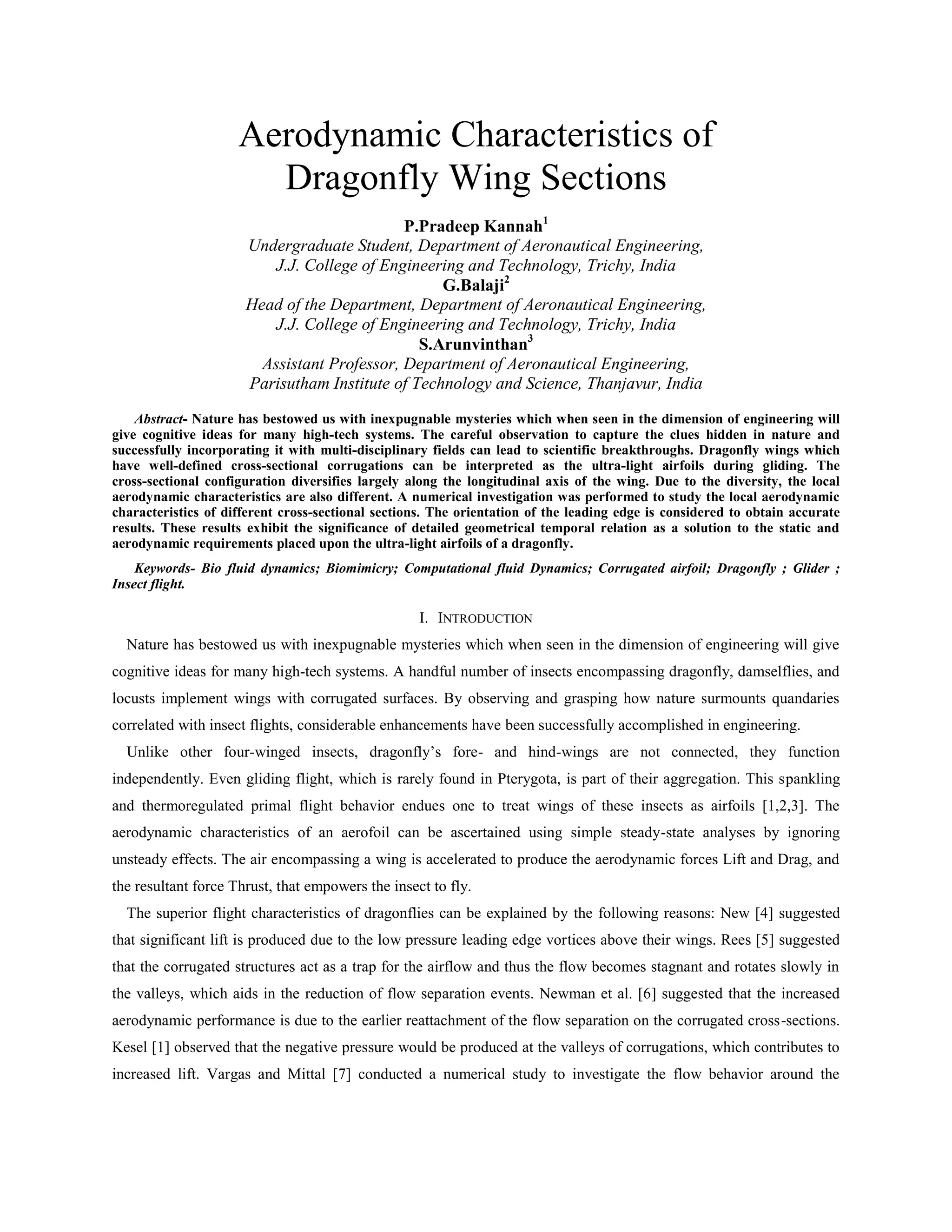 Aerodynamic Characteristics of Dragonfly Wing Sections | PDF