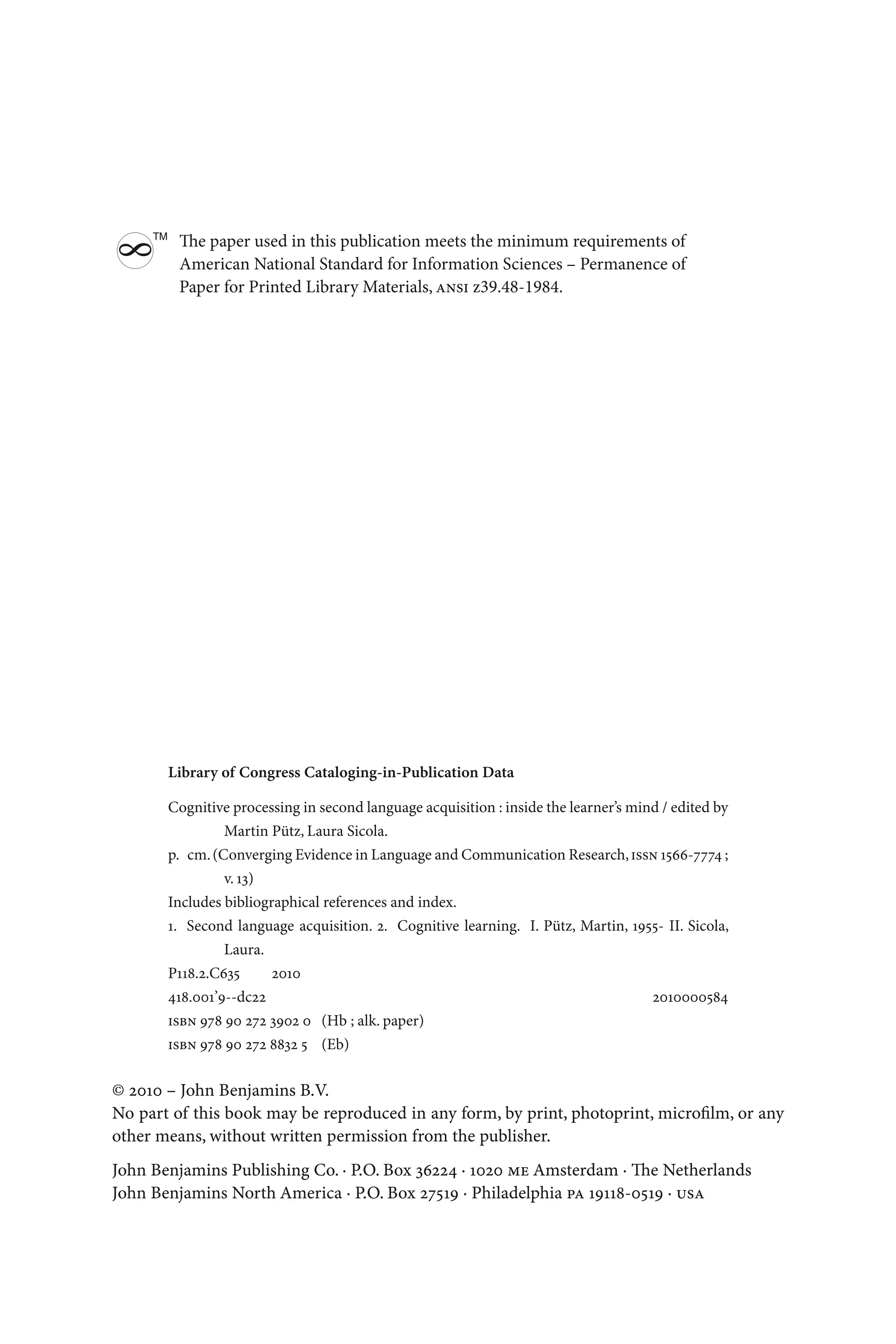 Cognitive Processing In Second Language Acquisition Inside The Learners ...