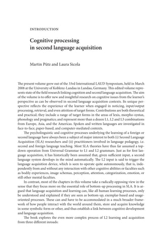 Cognitive Processing In Second Language Acquisition Inside The Learners ...