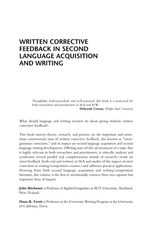 Written Corrective Feedback In Second Language Acquisition And Writing ...