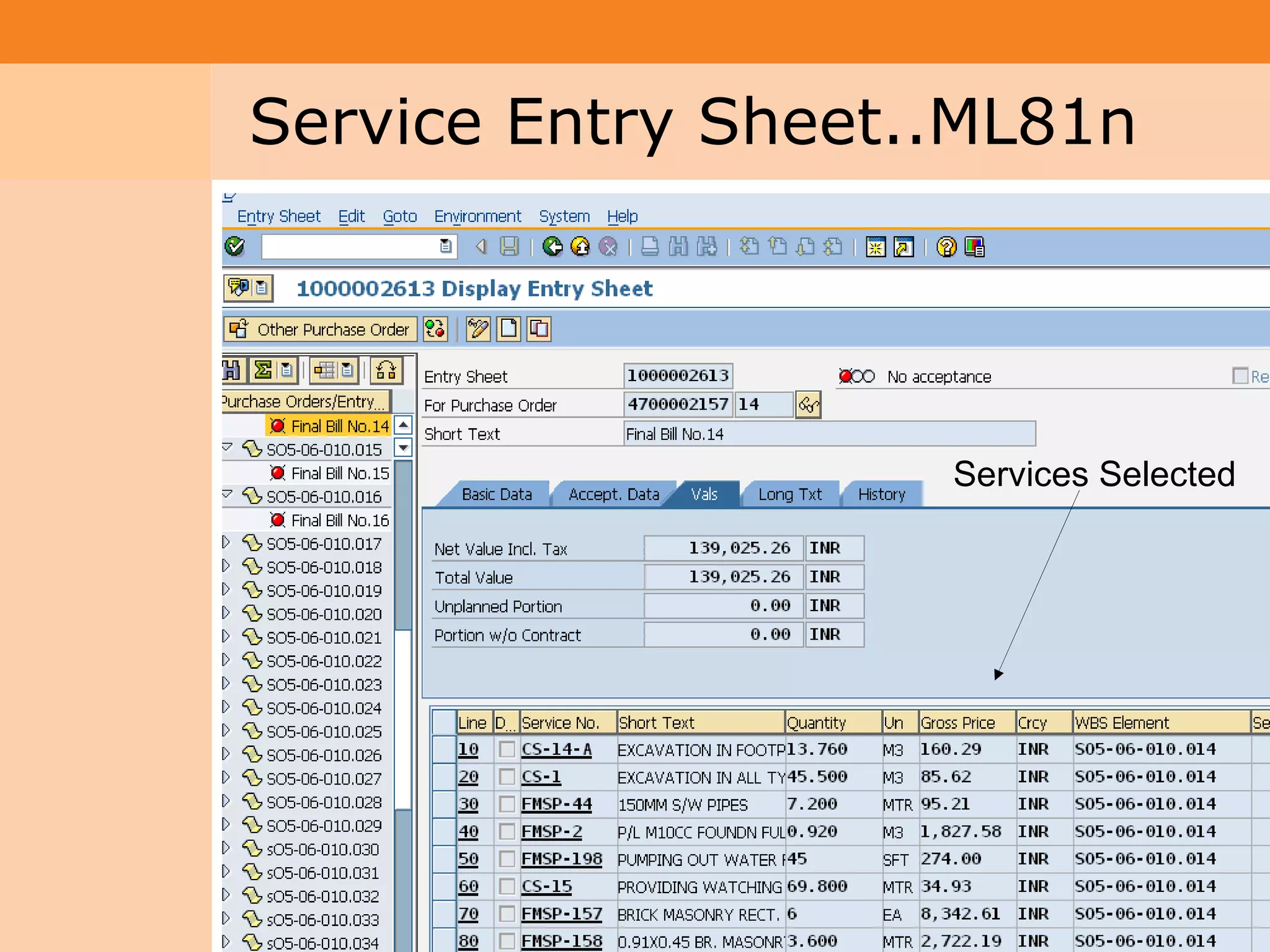 Project System
 Module (PS)     Service Entry Sheet..ML81n




                                     Services Selected




                                                         54
 