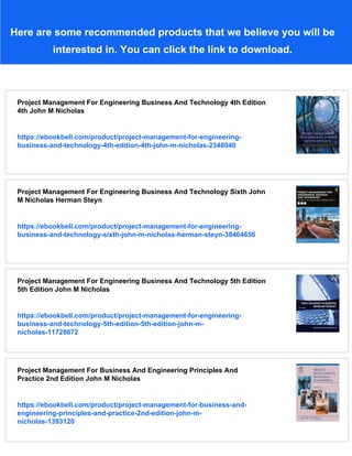 Project Management For Business Engineering And Technology Principles ...