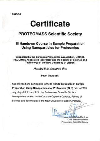 PROTEOMASS certificate