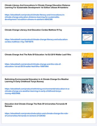 Climate Change Education Knowing Doing And Being 2nd Edition Chang Chew ...