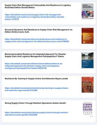 Supply Chain Resilience Reconceptualizing Risk Management In A ...