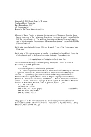 African American Rhetorics Interdisciplinary Perspectives 1st Associate ...