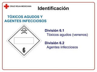 Identificación
TÓXICOS AGUDOS Y
AGENTES INFECCIOSOS
División 6.1
Tóxicos agudos (venenos)
División 6.2
Agentes infecciosos
 
