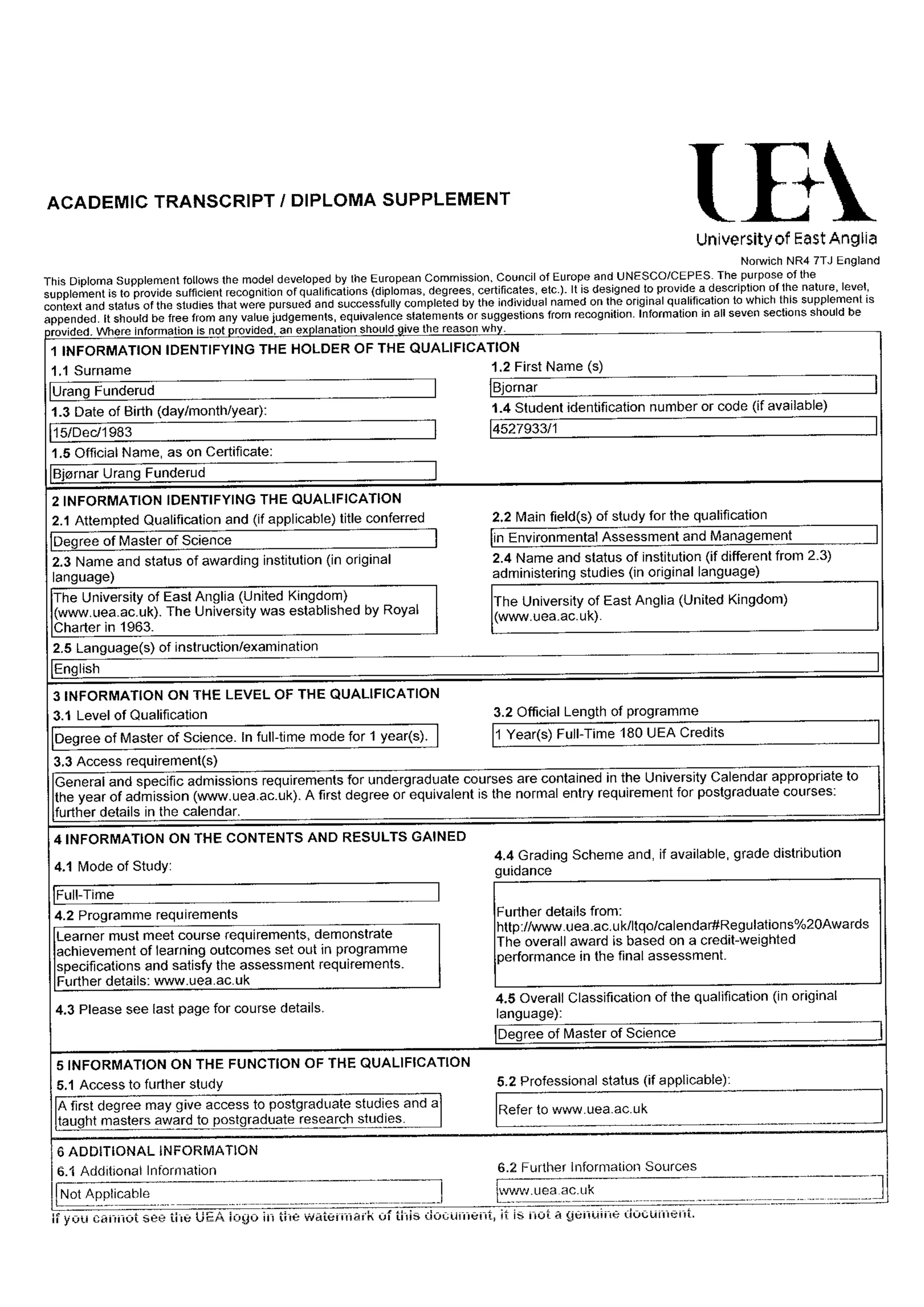 Uea Transcript TranscriptUEA | PDF