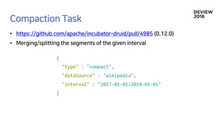 •
•
{
"type" : "compact",
"dataSource" : "wikipedia",
"interval" : "2017-01-01/2018-01-01"
}
 