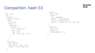 {
"type" : "index",
"spec" : {
"dataSchema" : {
"dataSource" : ”hash_33",
"parser" : {
"type" : "noop",
"parseSpec" : {
"dimensionsSpec" : {
"dimensions" : [
{ "name" : ”kafka_part_key" },
{ "name" : ”dim1" },
{ "name" : ”dim2" },
{ "type" : "double", "name" : ”met1” }
]
}
}
},
"granularitySpec" : {
"type" : "arbitrary",
"queryGranularity" : { "type" : "none" },
"intervals" : [ "2017-12-29/2017-12-30" ]
}
},
"ioConfig" : {
"type" : "index",
"firehose" : {
"type" : "ingestSegment",
"dataSource" : "original_datasource",
"interval" : "2017-12-29/2017-12-30",
"dimensions" : [ ”kafka_part_key", ”dim1", ”dim2", ”met1" ],
}
},
"tuningConfig" : {
"type" : "index",
"numShards": 33,
"forceGuaranteedRollup" : true
}
}
}
 